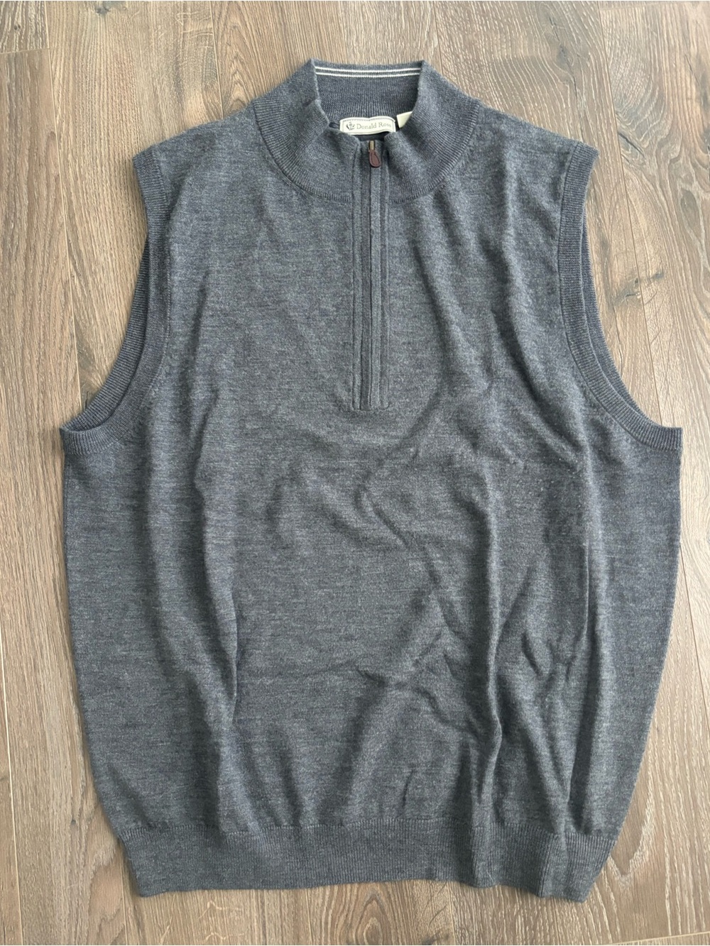 Donald Ross Charcoal Merino Wool Knit Vest with Half Zip